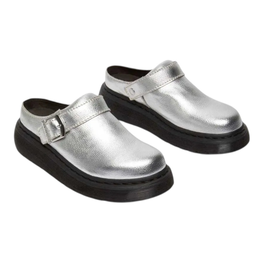 Dr. Martens Metallic Silver Mules with Black Sole - Picture 2 of 7